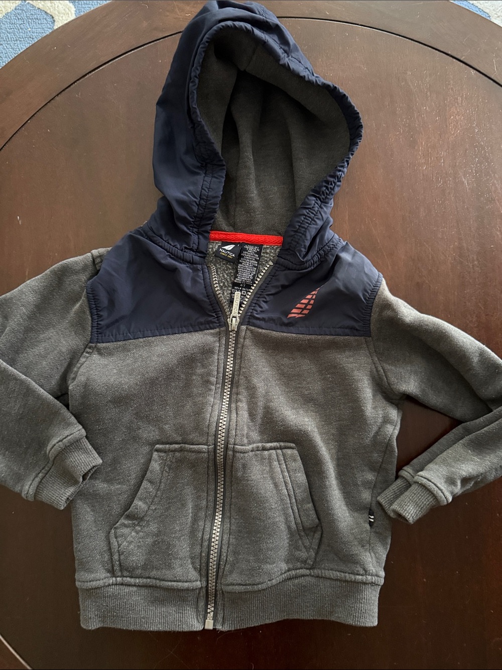 Nautica Gray & Navy Hooded Zip Jacket with Red Accent